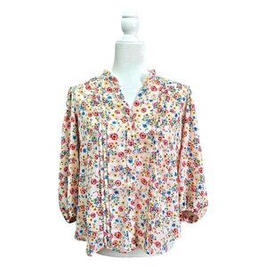Nanette Lepore baby pink floral peasant button down ballon 3/4 sleeve top size M